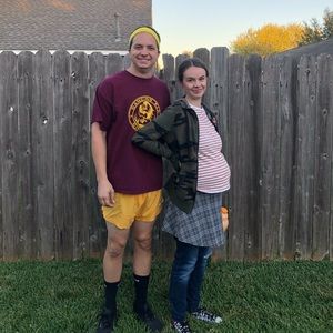 Juno Costume Striped Tee Camp Hoodie Plaid Skirt Black and White Converse